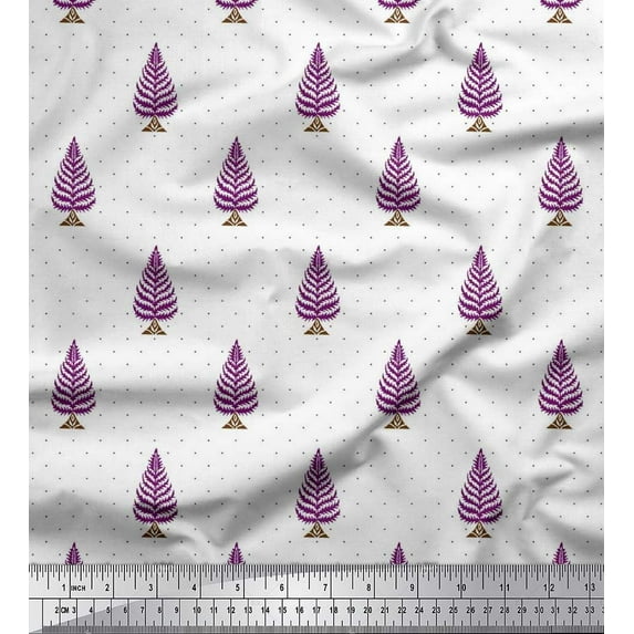 Soimoi Cotton Voile Fabric Dot & Tree Block Printed Fabric 1 Yard 42 Inch Wide