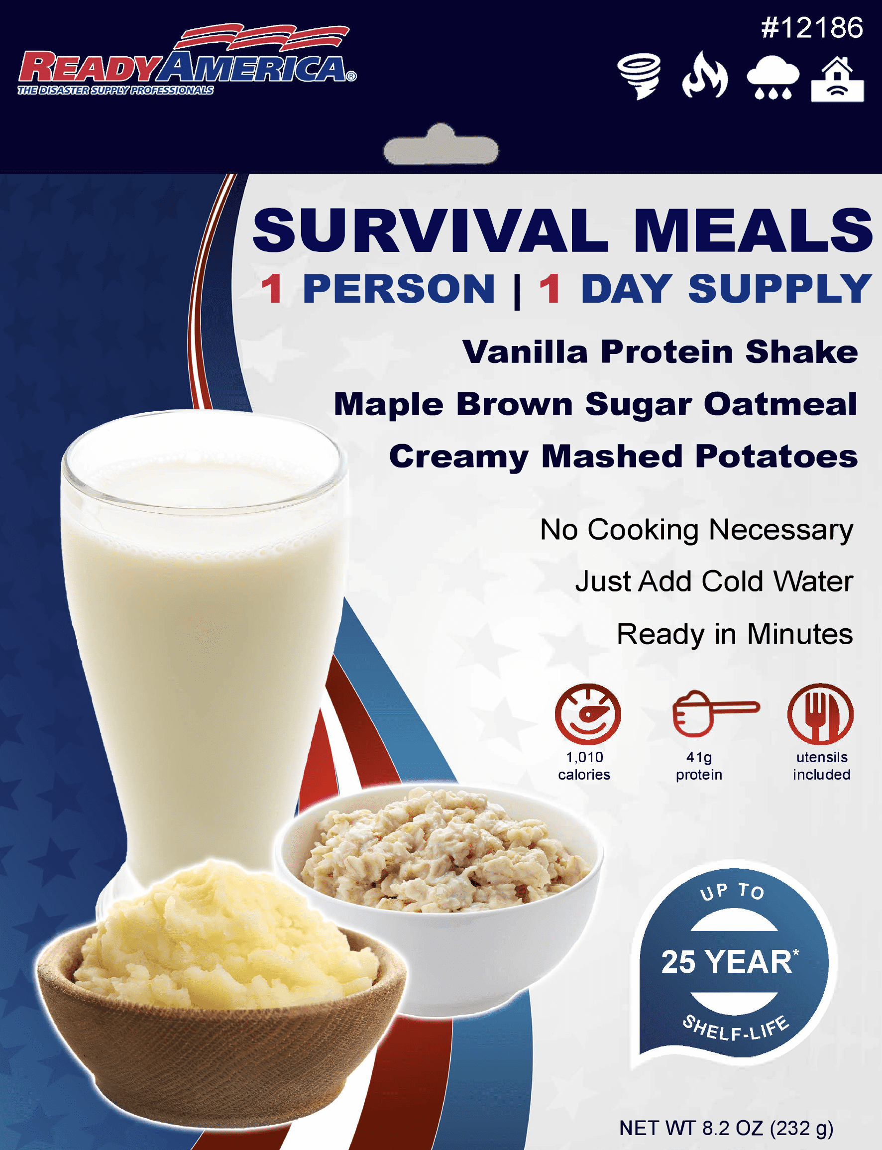 Ready America, 24 Hour Emergency Meal Kit, 1 Person, Emergency Food, by