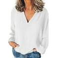 thumbnail image 2 of Audhol Casual Long Sleeve T-Shirts for Women, Women's Loose Classic Solid V Neck Chiffon Blouses Shirts Tops and Tees Long Sleeve V Neck White 3XL, 2 of 4