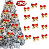 XEAZON Christmas Bows Decorations for Xmas Tree,12PCS Mini Ribbons Glitter Bow for Wreath,Xmas Tree Ornaments Pendant for Party Desktop Christmas Wreaths Gift Wrapping Supplies,Gold Red Color-Blocked
