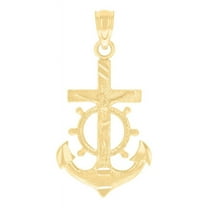 Auriga Fine Jewelry 14K Yellow Gold Anchor Cross Crucifix Religious Pendant for Women (L- 28.3mm, W- 14.3mm)