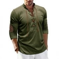thumbnail image 2 of JSGEK Men's Plain Vintage Retro T Shirt Fashion V Neck Pullover Long Sleeve Shirts Comfort Lightweight Basic Tees Trendy Classic Fit Casual Solid Color Male Army Green L, 2 of 7
