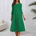 thumbnail image 2 of DHFJKG Wedding Guest Dresses For Women Casual Summer Dress 3/4 Sleeve Crew Neck Solid Color Flowy Swing A-Line Midi Dress Daily Wear Soft Dresses, 2 of 5