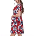 thumbnail image 2 of Salouo Palm Tree Pattern on Red for Women's Short Sleeve Summer Dress, Pleated Loose Swing Knee Length Dresses with Pockets, 2 of 6