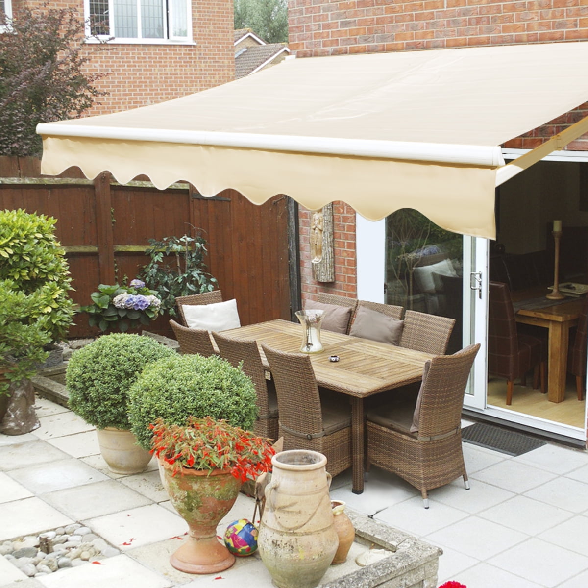 Beige 9TRADING 6.5X5.0 Manual Patio Canopy Retractable Deck Awning Sunshade Shelter 