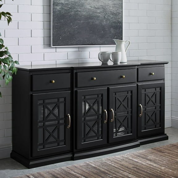 Walker Edison Runswick Fretwork Front Glass Door Sideboard, Black