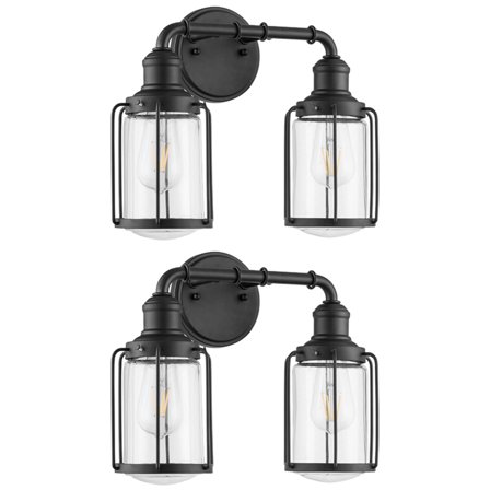 Prominence Home 2 Pack Lincoln Woods 2 Light Industrial Bathroom Vanity Light, Black