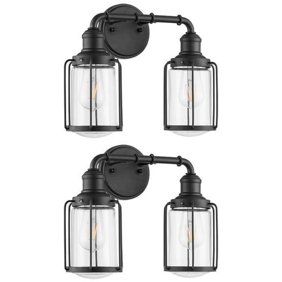 Prominence Home 2 Pack Lincoln Woods 2 Light Industrial Bathroom Vanity Light, Black