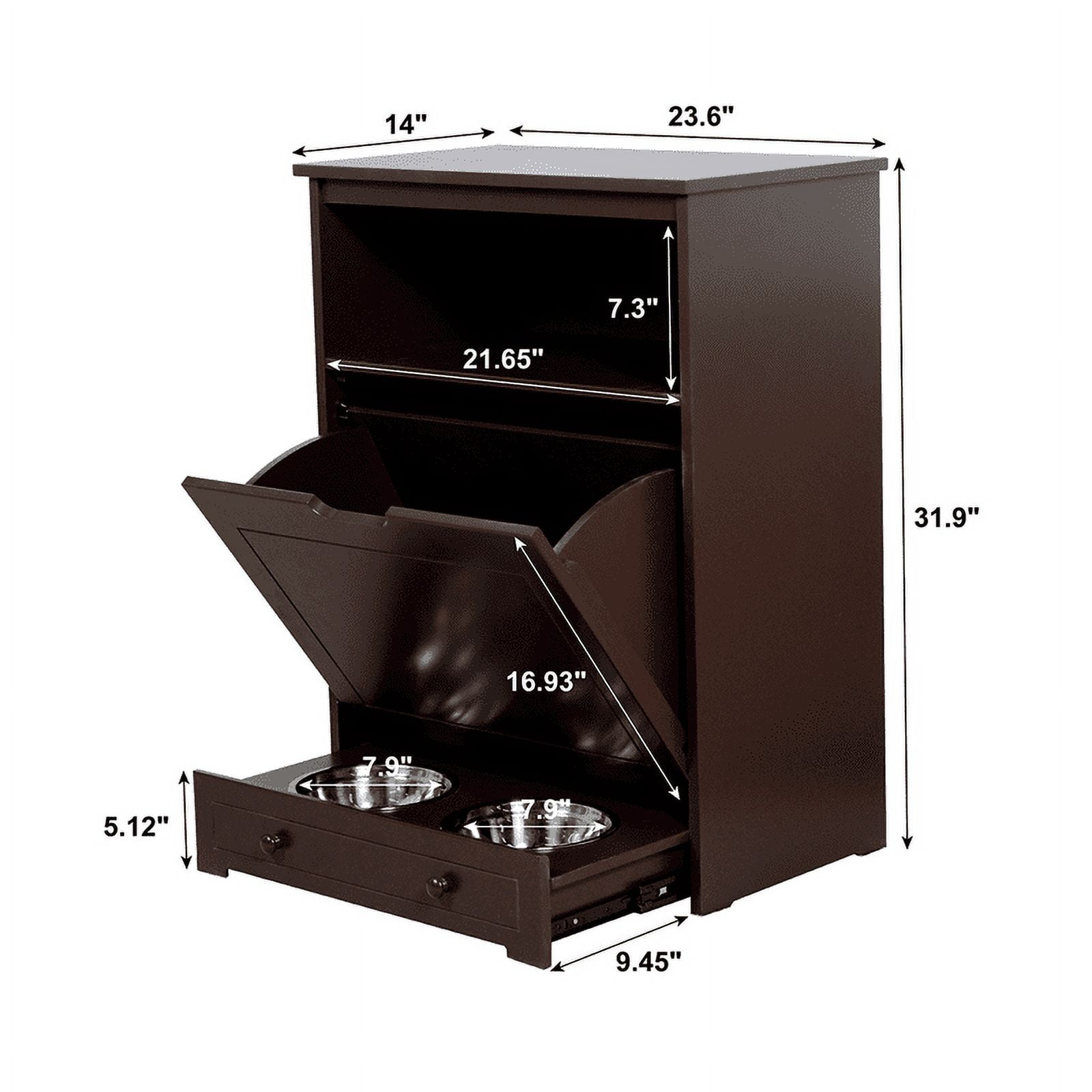 LONGHEXINA Pet Feeder Station with Storage Made of MDF and Waterproof Painted Dog and Cat Feeder Cabinet with Stainless Bowl
