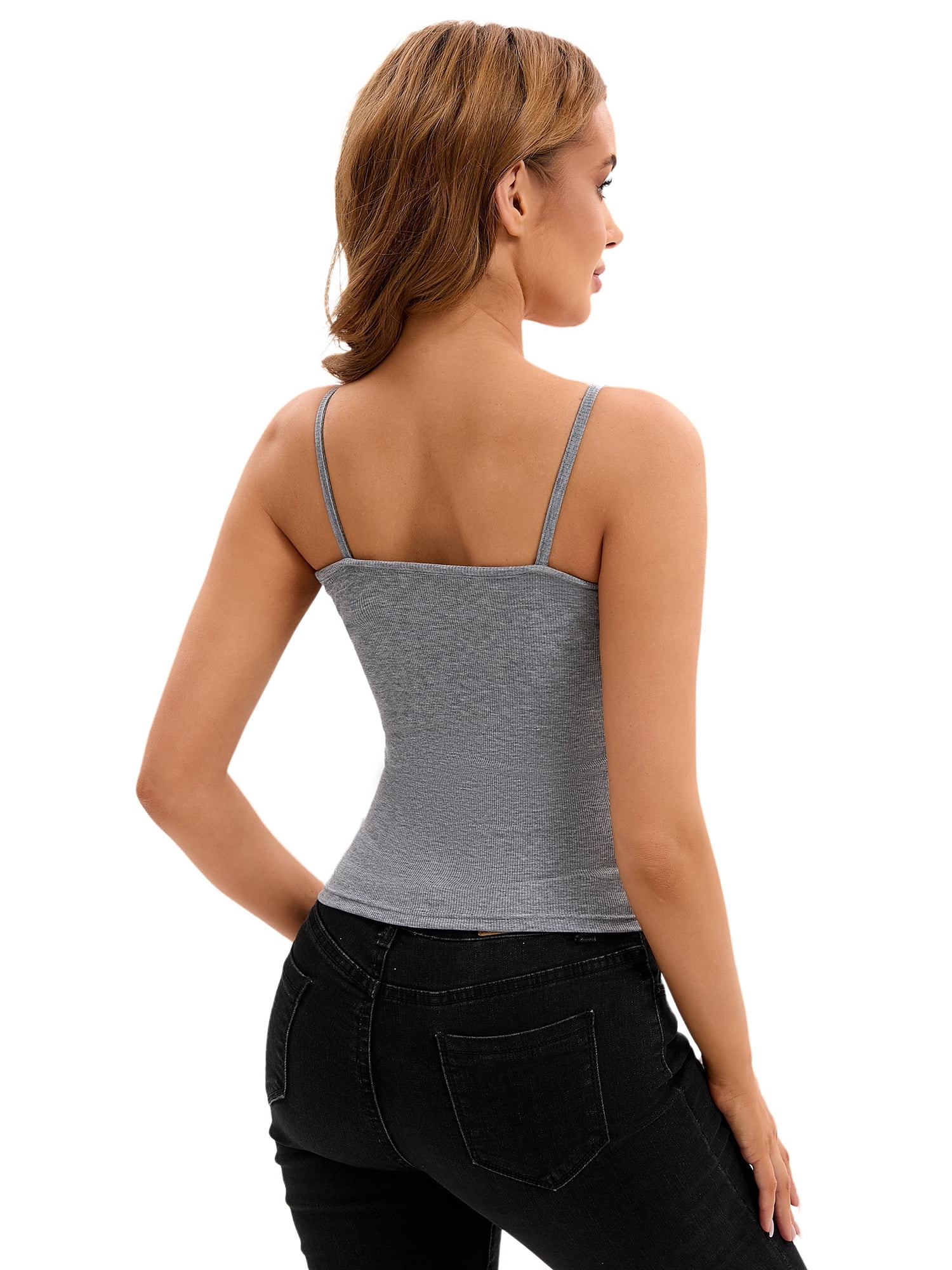 Unique Bargains Women's Spaghetti Strap Tank Top Basic Undershirt Ribbed Camisole M Grey