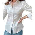 thumbnail image 3 of Women Button Down Shirts Long Sleeve Collared Office Work Blouses Beach Tops with Pockets White S, 3 of 8