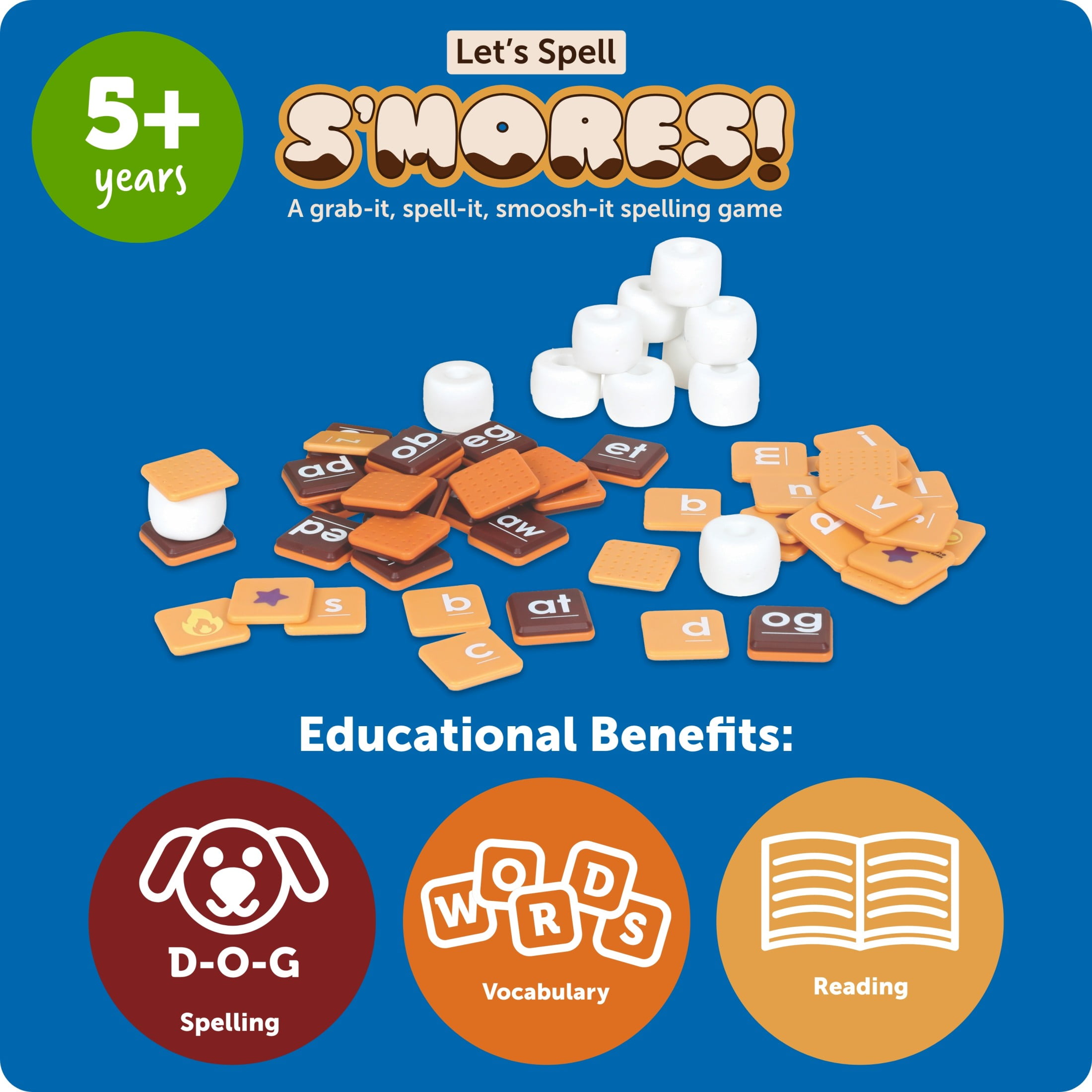 Learning Resources Let's Spell S'mores!, Alphabet Flash Cards, Word Games, Learn to Read, Dyslexia Tools for Kids, Ages 5+, 62 Pieces