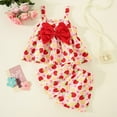 thumbnail image 2 of Baby Girl Outfits Summer Sleeveless Bowknot Strawberry Prints Tops Shorts Two Piece Set Kids Clothing Sets for Girl Size 6-12 Months, 2 of 4
