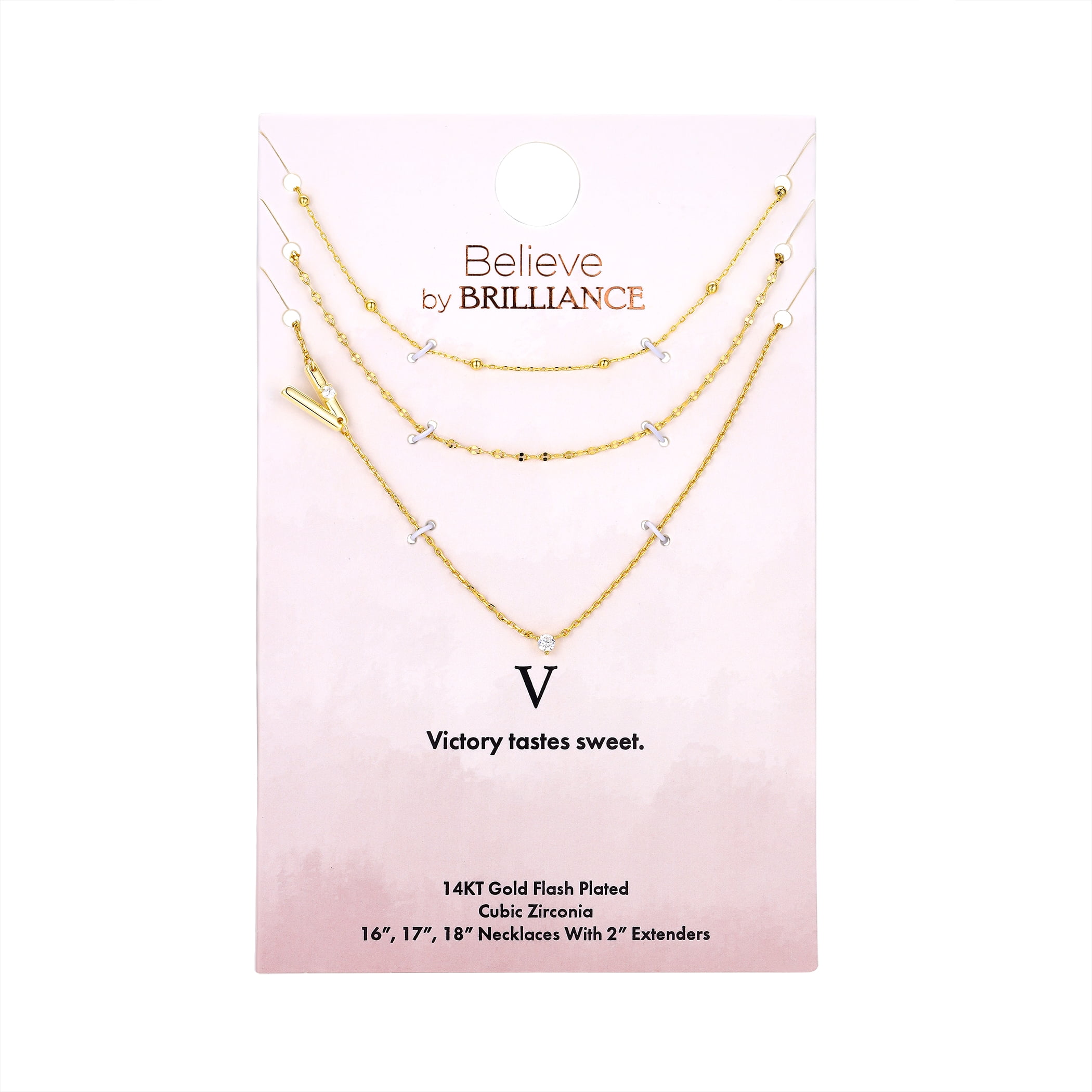 Believe by Brilliance V Triple Chain Initial Necklace Set in 14KT Gold Flash Plated Brass