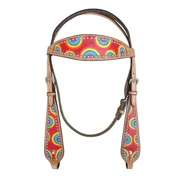 HILASON Western Horse Leather Headstall Tack Set Rainbow