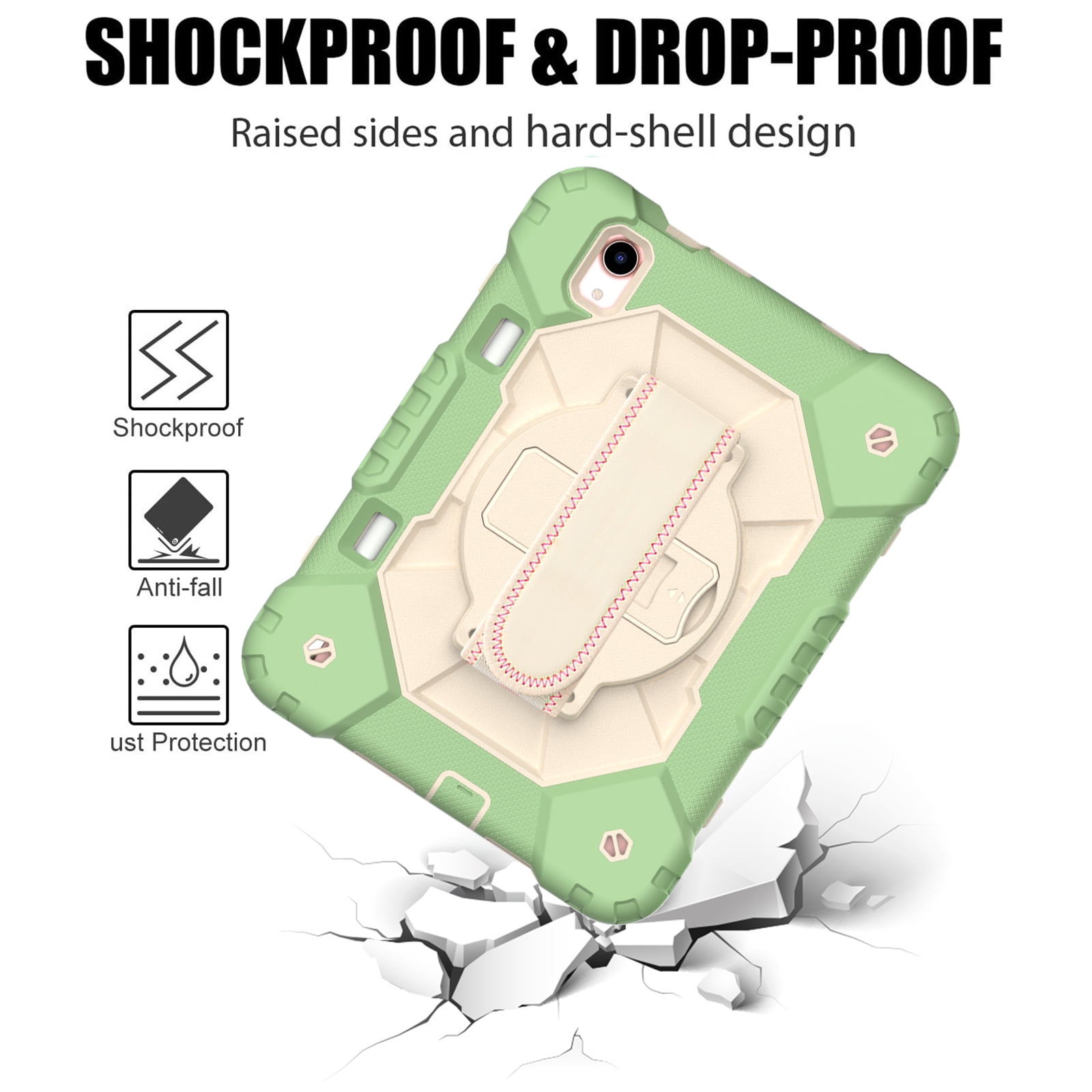 Case for iPad Mini 6 2021 8.3-inch, Kids Shockproof Rugged Hybrid 360 Rotating Stand Cover with Hand Shoulder Strap/Pencil Holder
