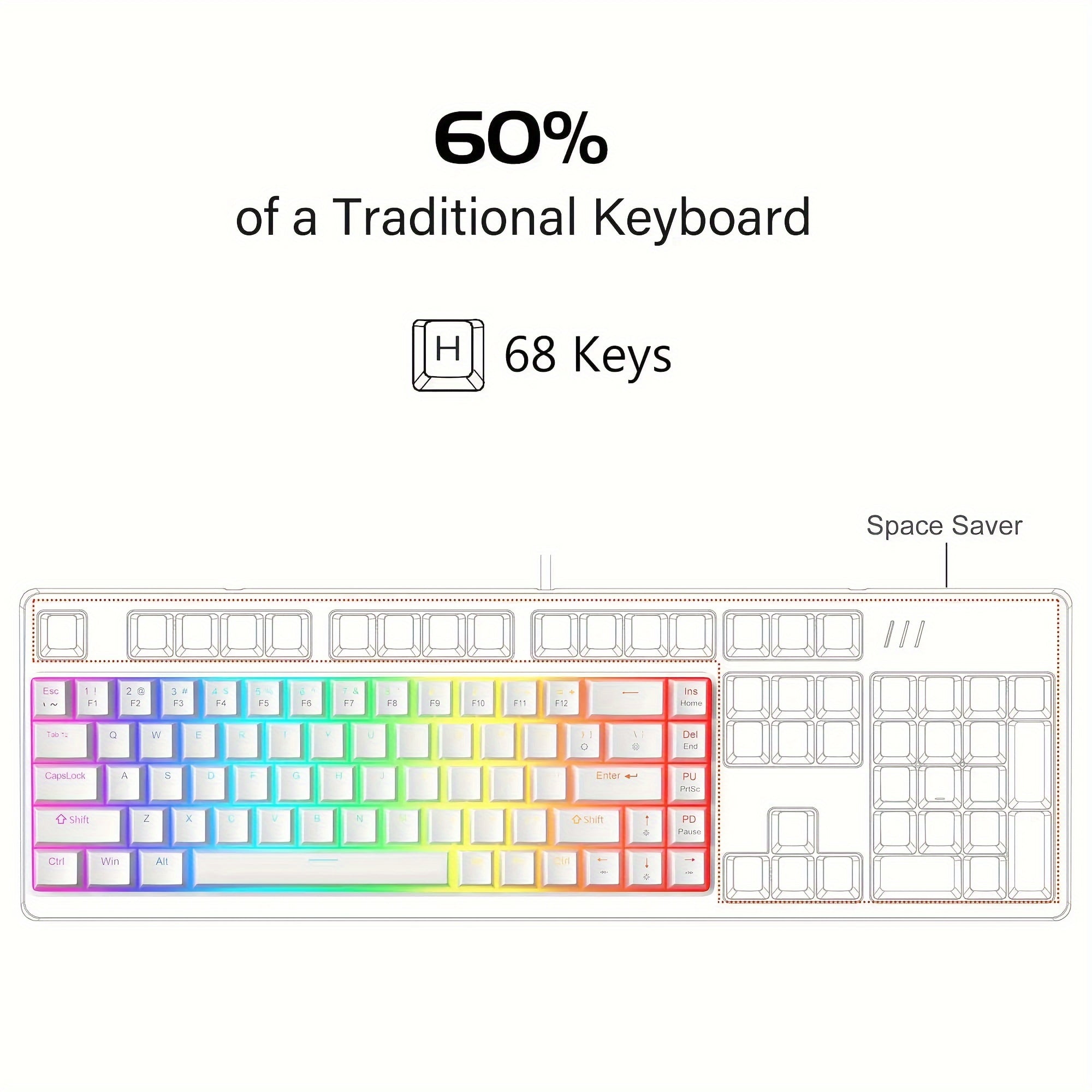MageGee Portable 60% Mechanical Gaming Keyboard, MK-Box LED Backlit Compact 68 Keys Mini Wired Office Keyboard with Red Switch for Windows Laptop PC Mac - Black/Grey