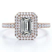 JeenMata Double Halo Setting - 2.25 Carat Emerald Cut - Pave Style Engagement Ring - 18K Rose Gold Plating over Silver