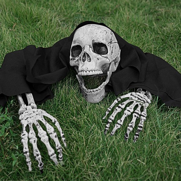 Realistic Skeleton Bones Skull Head and Hands Halloween Skeleton Decorations for Lawn, Outdoor Halloween Decorations Skeletons Scary Skull and Skeleton Arms Halloween Graveyard Decor