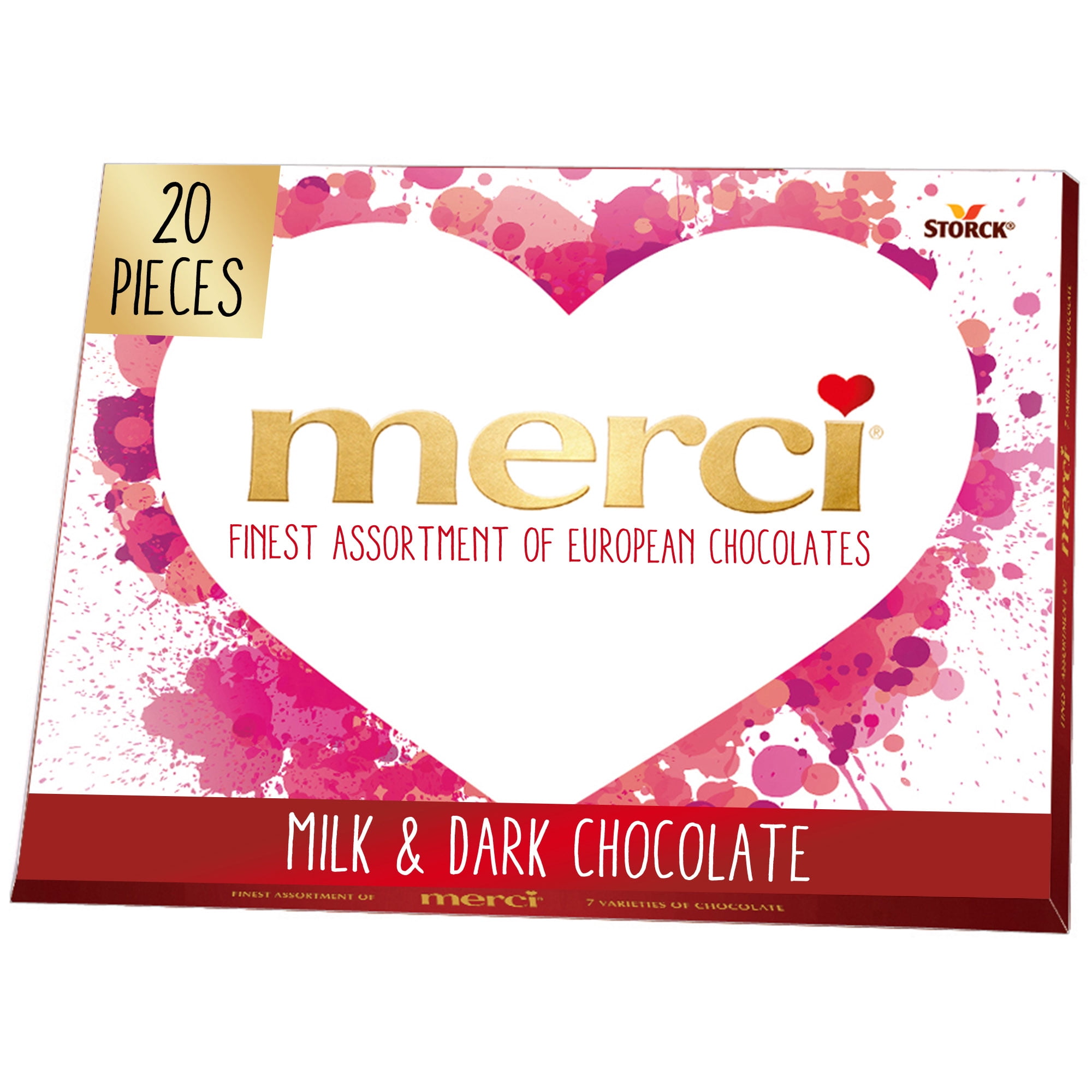 Merci Finest Assortment of European Chocolates, Valentine's Day Candy Gift Box, 20 Pieces (8.8 oz)