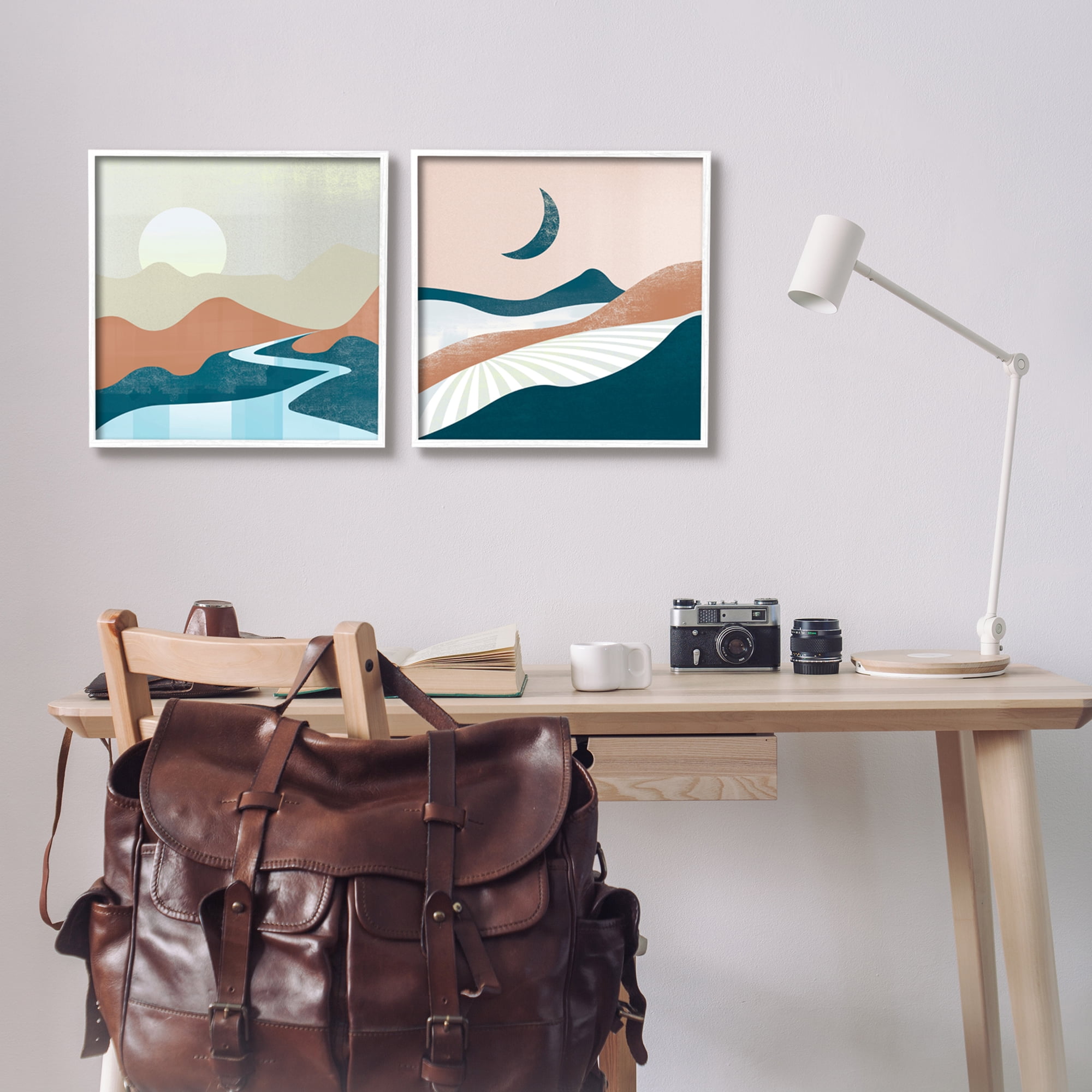 Stupell Industries Abstract Day & Night Landscape Abstract Painting White Framed Art Print Wall Art, 17 x 17, Set of 2