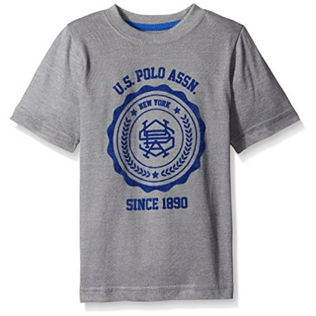 U.S. Polo Assn. Little Boys' Flocked Logo Print T-shirt, Medium Heather Gray, 7