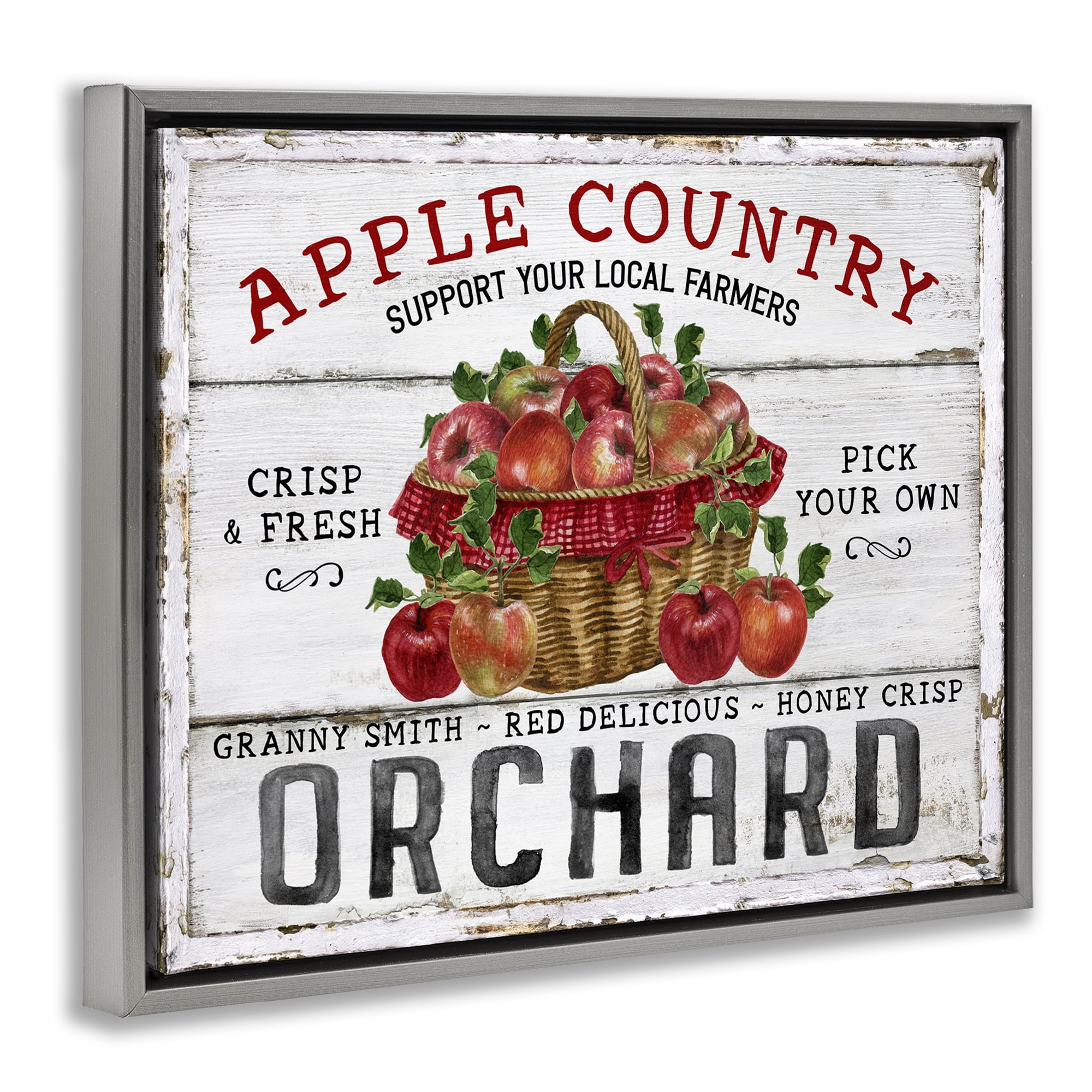 Stupell Industries Rustic Apple Orchard Holiday Painting Gray Floater Framed Canvas Art Prints Wall Art, 31 x 25