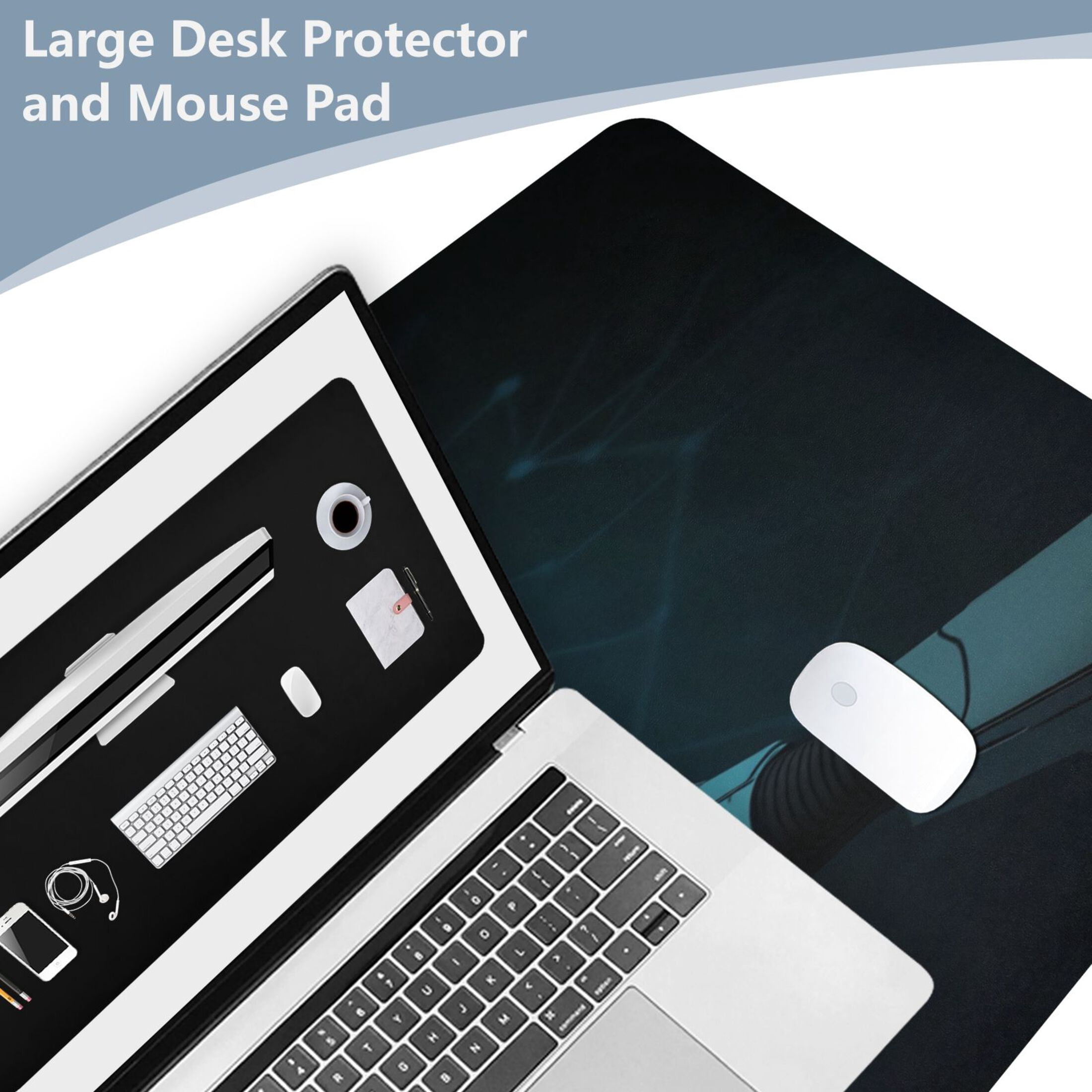 Leather Keyboard and Mouse Desk Mat Office Desk Accessories Protective Office Desk Decor Desk Pad Mat for Gaming, Work from Home, Office Robot Hand 23.6" x 47.2"