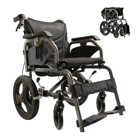 Lightweight Foldable Wheelchair, Transport Wheelchair with 18" Seat, Adult wheelchair with double hand brakes
