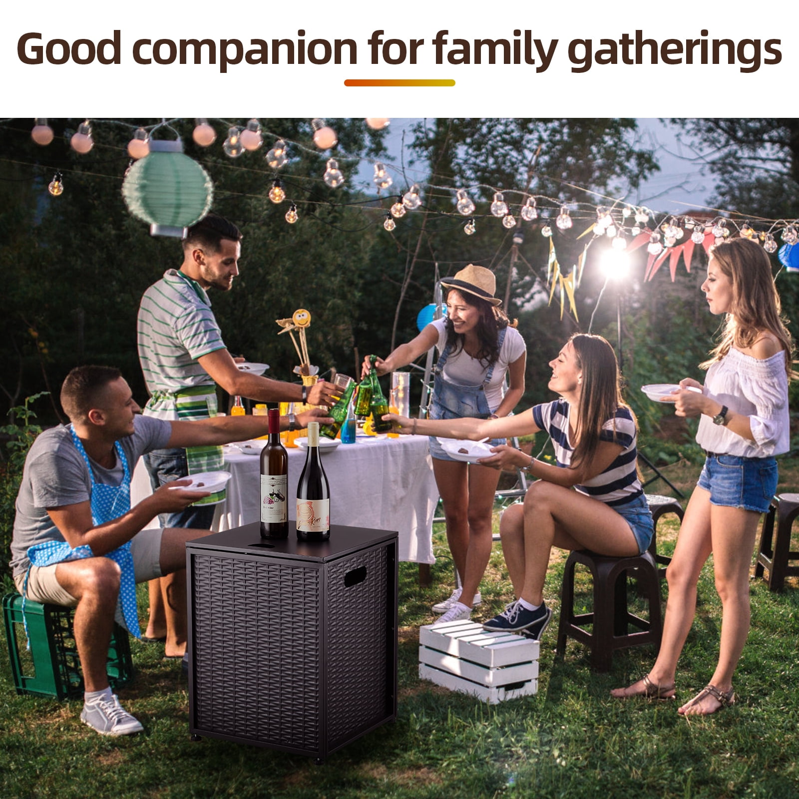 16'' Rattan Propane Tank Cover Hideaway Side Table 20 lbs Propane Gas Holder for Gas Fire Pit, Grill, Griddle & Stoves, Bronze