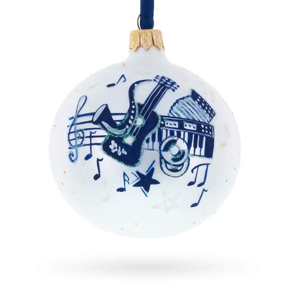 Saxophone, Guitar, Piano Glass Ball Christmas Music Ornament 4 Inches