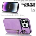 thumbnail image 6 of ELEHOLD for iPhone 13 Pro Max 6.7" Vintage Leather Wallet Case,Practical Card Holders RFID Blocking Zipper Wallet Kickstand Ring Holder Shockproof Anti-Scratch Case for Women Men,Purple, 6 of 8