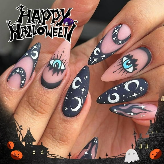 Yoyauz Coffin Pressed Nails Fake French Nails Full Coverage Acrylic Fake Nails for Ladies & Girls 24PCS