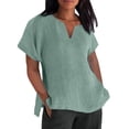 thumbnail image 1 of Yuyuzo Chemises en Coton et Lin pour Femmes Manches Courtes Haut Habillé Col Rond T-Shirts Amples Tuniques d'Été, 1 of 6