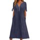 thumbnail image 1 of Vestido largo maxi liso con cuello en V, encaje recortado y volantes para mujer - Poliéster spandex ligero, favorecedor para todas las figuras, 1 of 5