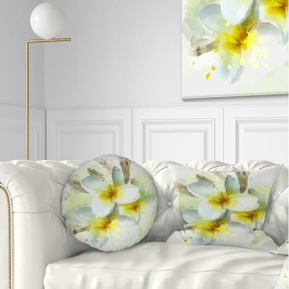 Designart Frangipani Flowers Watercolor - Floral Throw Pillow - 12x20