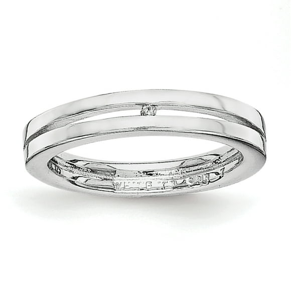 SS White Ice .01ct. Grooved Diamond Ring Size 7