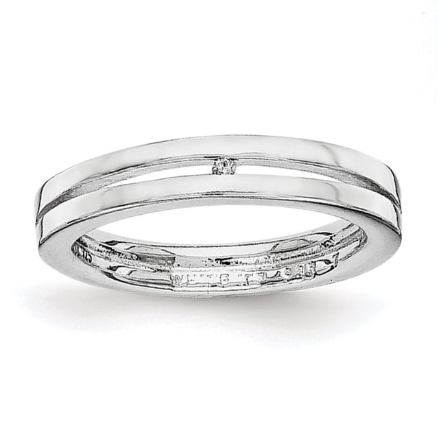 SS White Ice .01ct. Grooved Diamond Ring Size 7