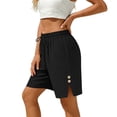 thumbnail image 6 of Womens Shorts with Slits Pockets And Button Solid Color Loose Cotton Casual Wide Leg Shorts for Women, 6 of 6