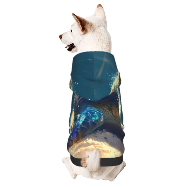 Fotbe Sunshine Underwater Sand Turtle Sudadera con Estampado para Perros Pequeños – Suéter con Capucha para Mascotas, Tela Suave de Forro Polar con Bolsillo-Small