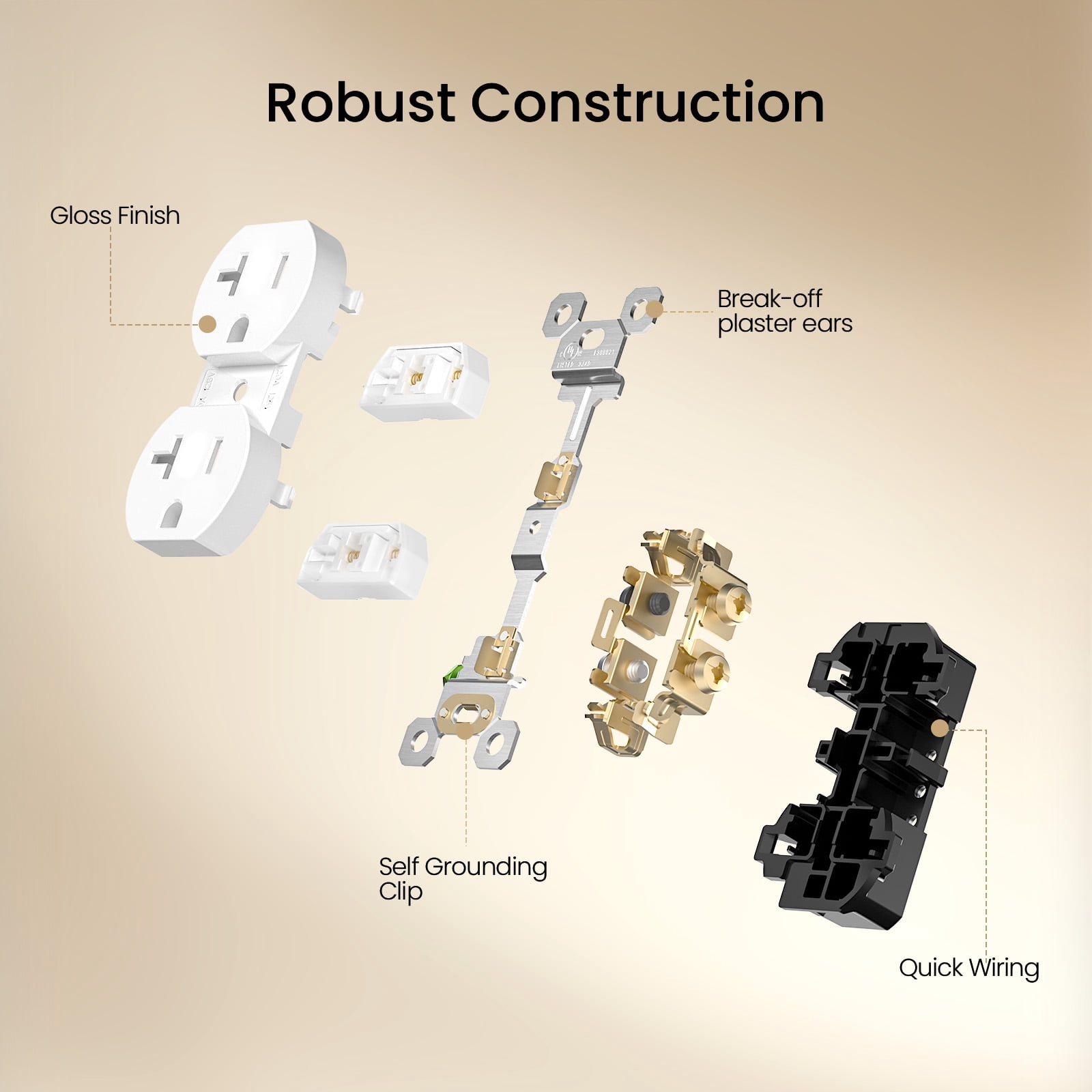 ELEGRP Duplex Receptacles 2-Pole 3-Wire Grounding 20A 125V NEMA 5-20R UL Listed White 10 Pack