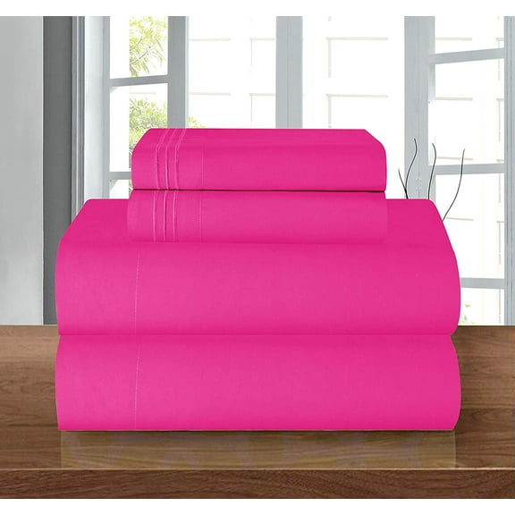 1800 Series Deep Pocket 4 Piece Bedding, Luxury Soft Microfiber Queen Hot Pink