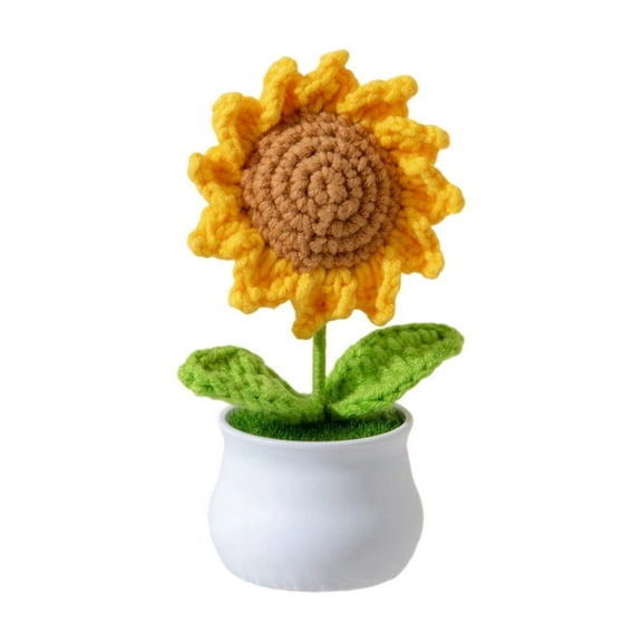 Crochet Artificial Sunflower Potted Plants, Handmade Floral Bouquets, Desk Car Dashboard Ornaments Funny Birthday Christmas Gifts For Women Motivational Presents