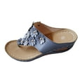 thumbnail image 1 of eczipvz Sandales Compensées pour Femmes Mode Été Bohème Perles Colorées Décoratives Clip Orteil Bride Cheville Sandales Plates, Bleu, 1 of 5