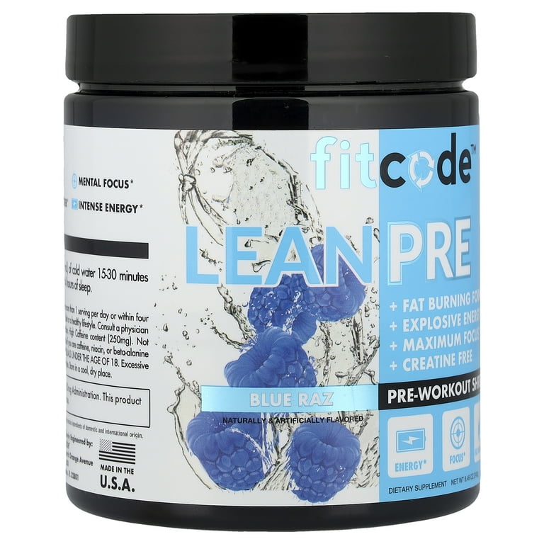 fitcode LeanPre, Pre-Workout Shred Formula, Blue Raspberry, 8.46