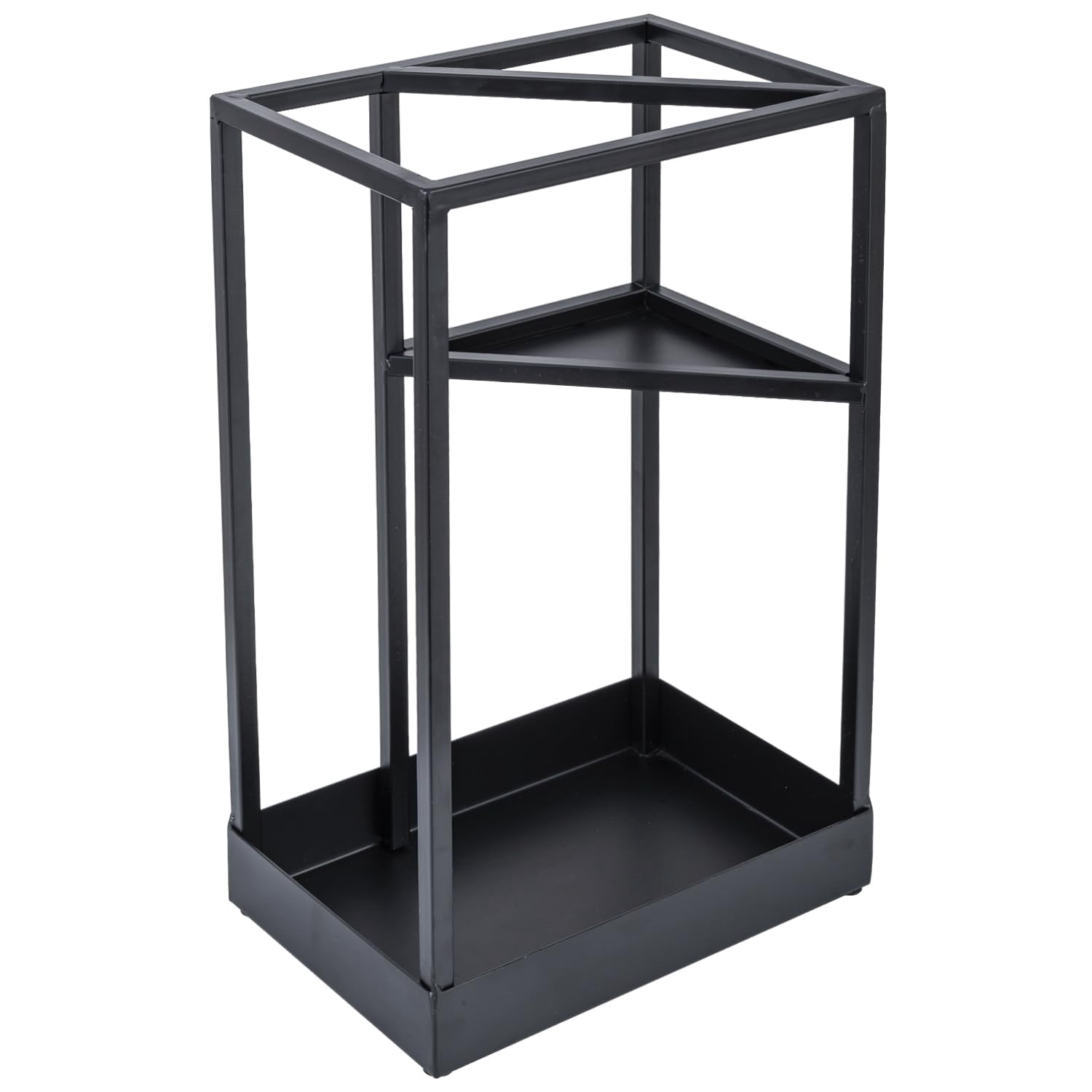 20 Inch Tall Modern Brass Tone Metal Geometric Freestanding Entryway Umbrella Rack Or Cane Holder With Shelf For Small And Bottom Drip Tray (black-large)