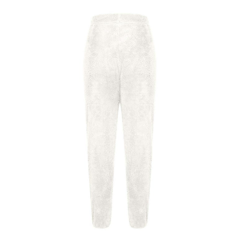 RQYYD Womens Plus Size Fuzzy Fleece Pants Winter Warm Thicken Jogger  Athletic Sweatpants for Ladies Comfy Soft Plush Pajama Pants White XXL