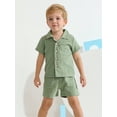 thumbnail image 2 of Hotiary 1-5T Toddler Baby Boys 2 Pieces Cotton Linen Set Short Sleeve Button Down Shirt and Shorts Set Summer Outfits, 2 of 8