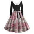 thumbnail image 2 of Women's Fashion Round Neck Casual Slim Christmas Printed Long Sleeve Dresses, Elegant Fall and Winter Dress for Holiday Parties, Soft and Comfortable,Light pink,2XL, 2 of 6
