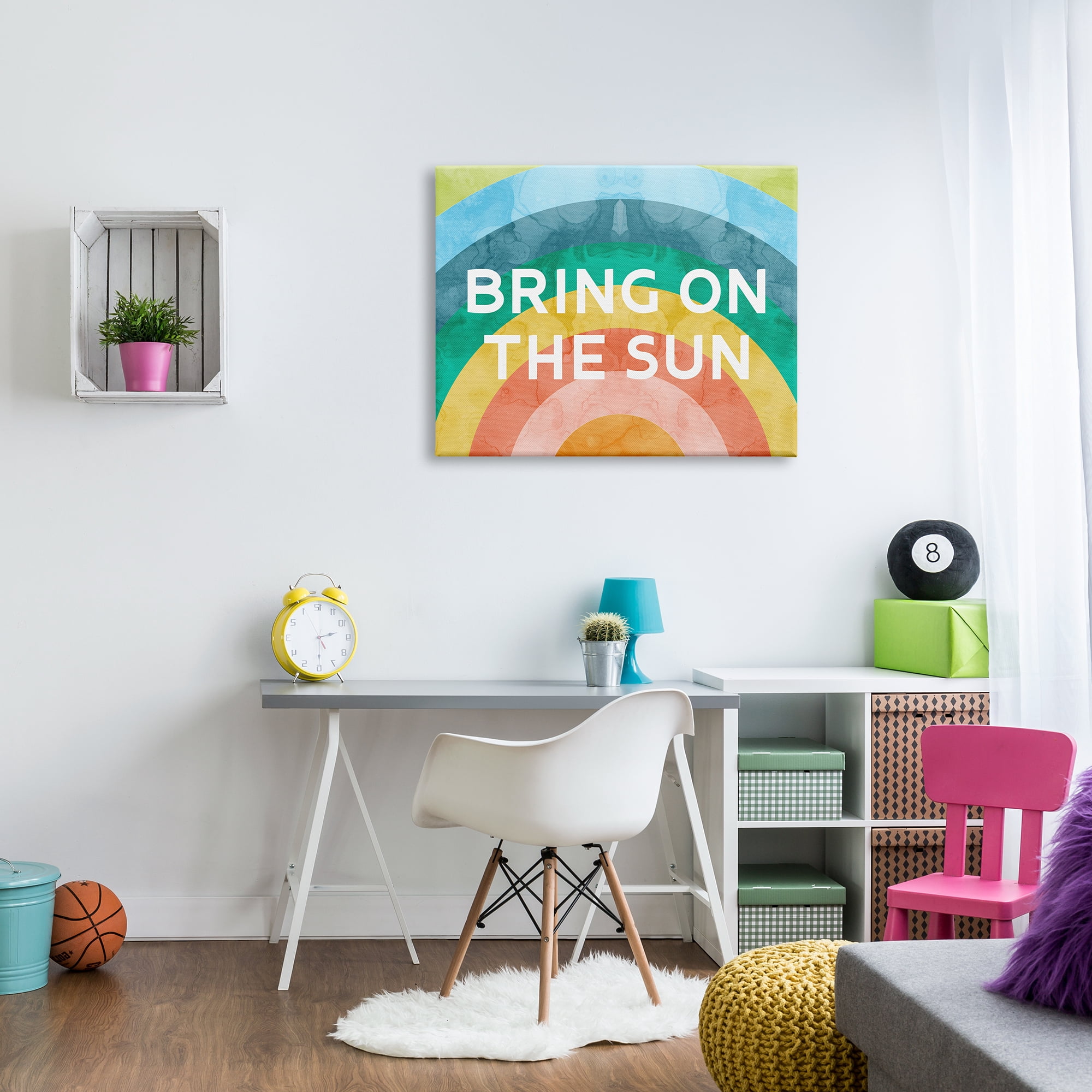 Stupell Industries Bring On The Sun Typography Rainbow Watercolor Detail Graphic Art Gallery Wrapped Canvas Print Wall Art, Design by Daphne Polselli